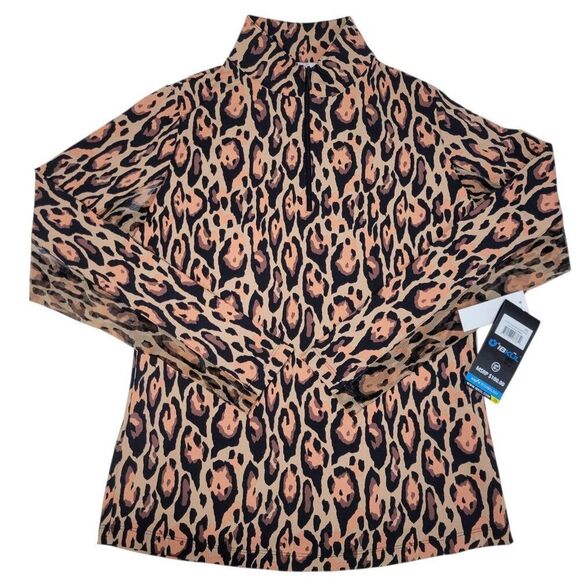 IBKUL Top Womens XS Leopard Long Sleeve Mock Neck Golf Shirt UPF 50 Athleisure - Picture 1 of 13